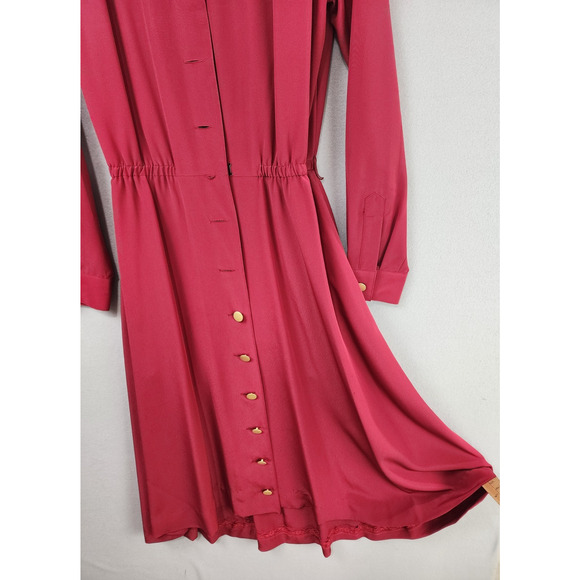 Talbots Burgundy Button Front Midi Shirt Dress Collared Long Sleeve Size 8 - Picture 3 of 8